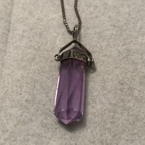 Sterling Silver Necklace With Purple Amethyst Gem Amulet 18” Chain Italian 925